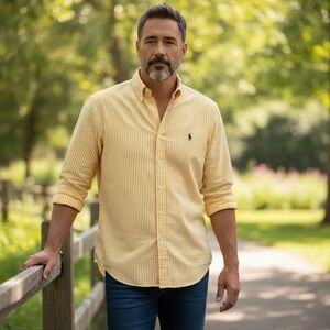 Ralph Lauren Men's Yellow Striped Button Down Shirt XL